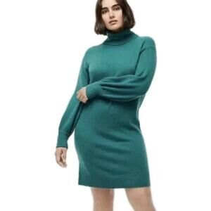 J CREW Green Turtleneck Sweater Dress in Supersoft Yarn Long Sleeve Women's XS